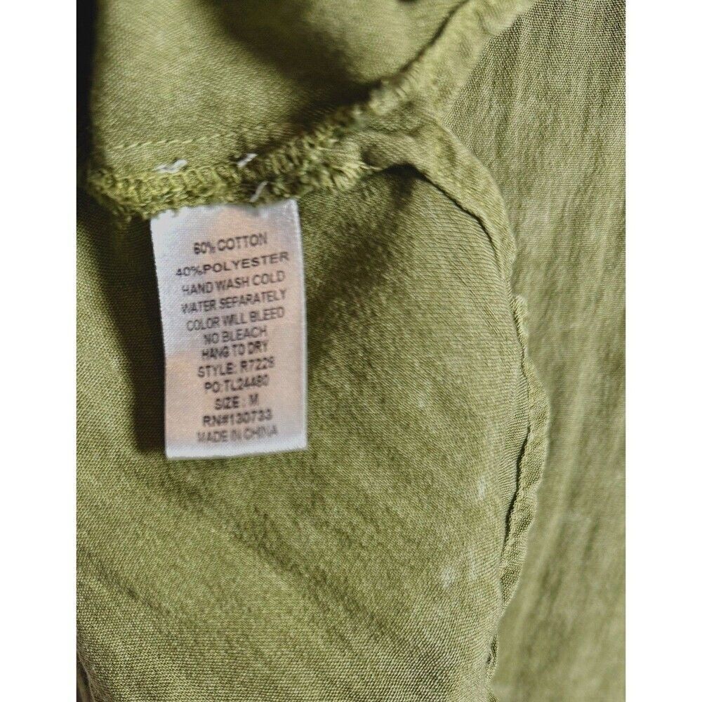 Umgee Boho Cottagecore Ruffle Blouse Olive Green Linen Look Sleeveless M Tank To - Picture 6 of 7